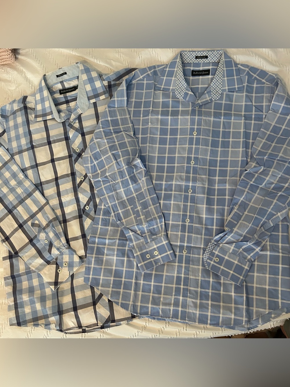 Bullock & Jones Mens Shirt XL Long Sleeve Classic Fit Blue Plaid Check Cotton x2